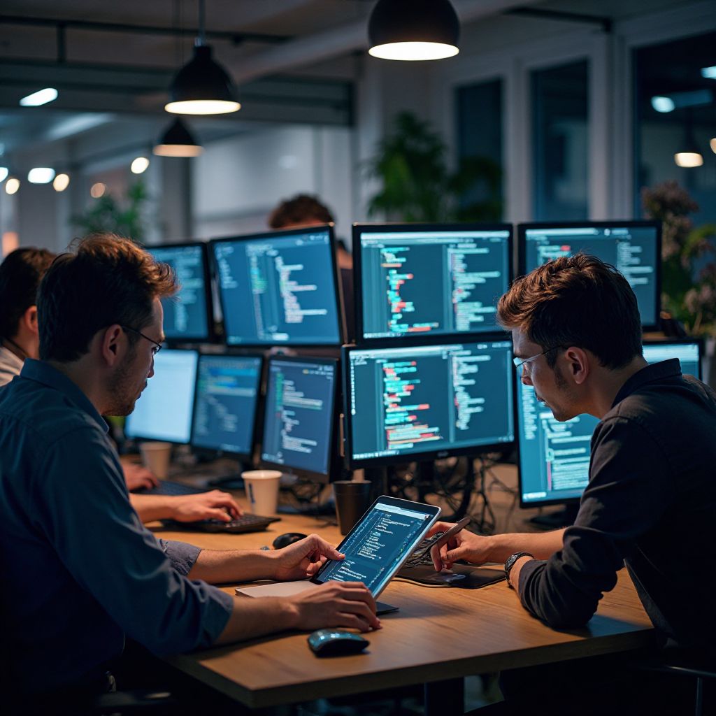 Team working on mobile application development