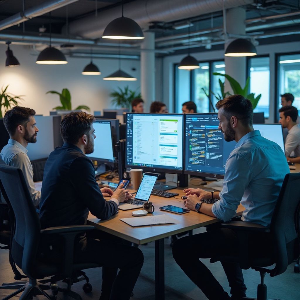 AppTech Innovations office with team members collaborating