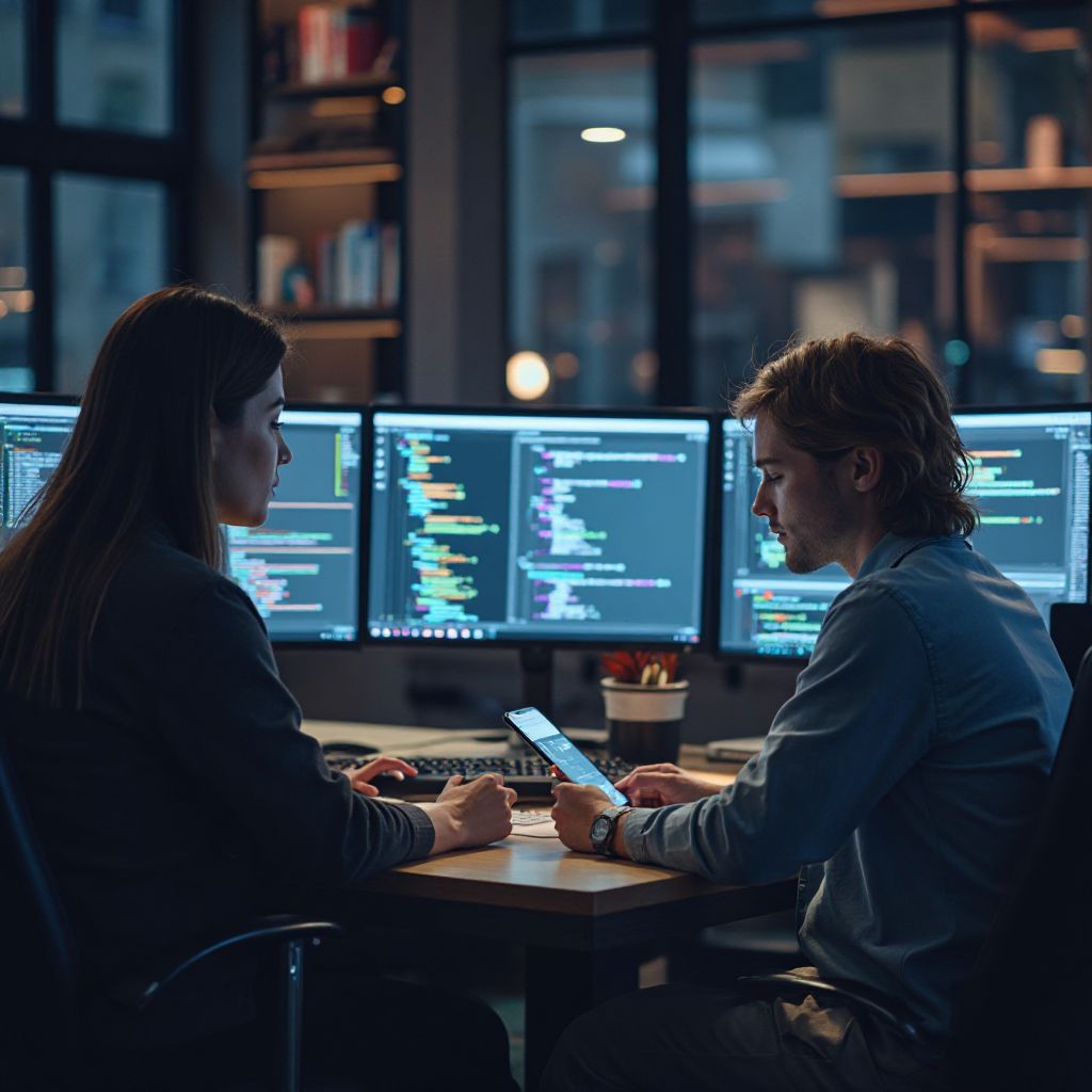 Development team working on mobile application