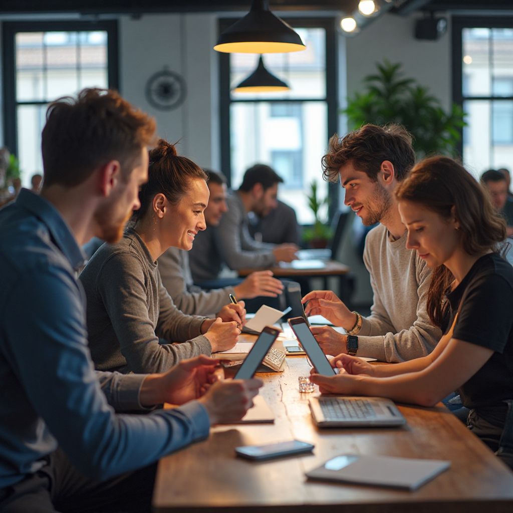 Our team collaborating on mobile app development